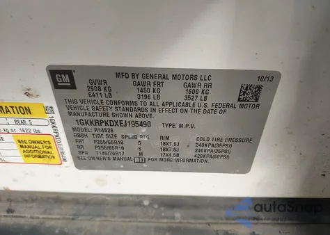 2014 GMC Acadia Sle-2 z USA, uszkodzony, nr VIN 1GKKRPKDXEJ195490